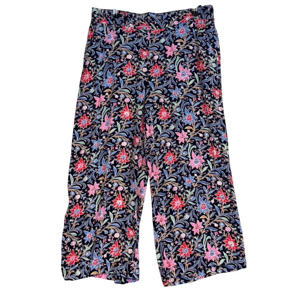LOFT Floral Wide Leg Cropped Pants Spring Summer Elastic Waist Petite‎ Large LP